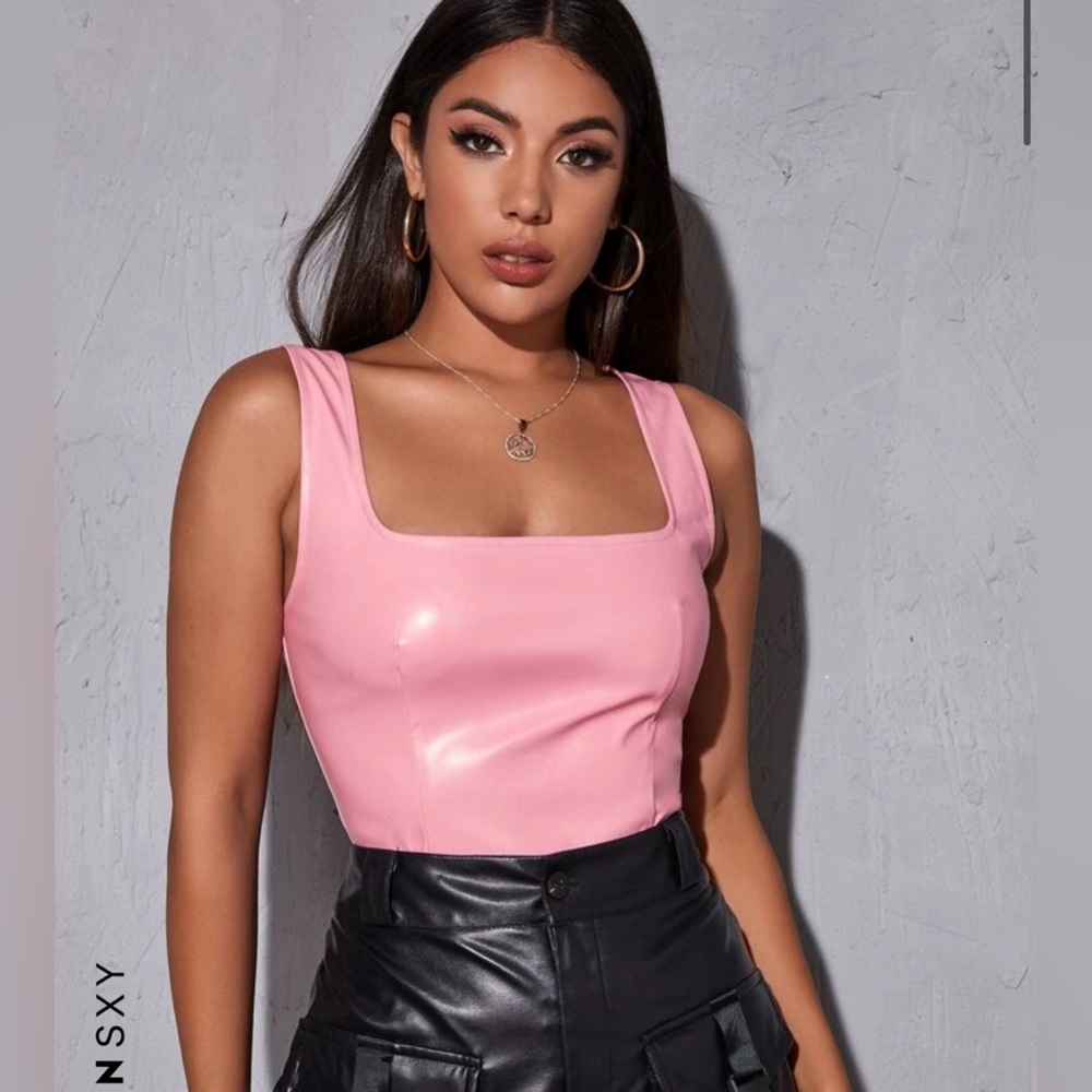 SHEIN SXY Faux Leather Zip-Up Cropped Tank Top
